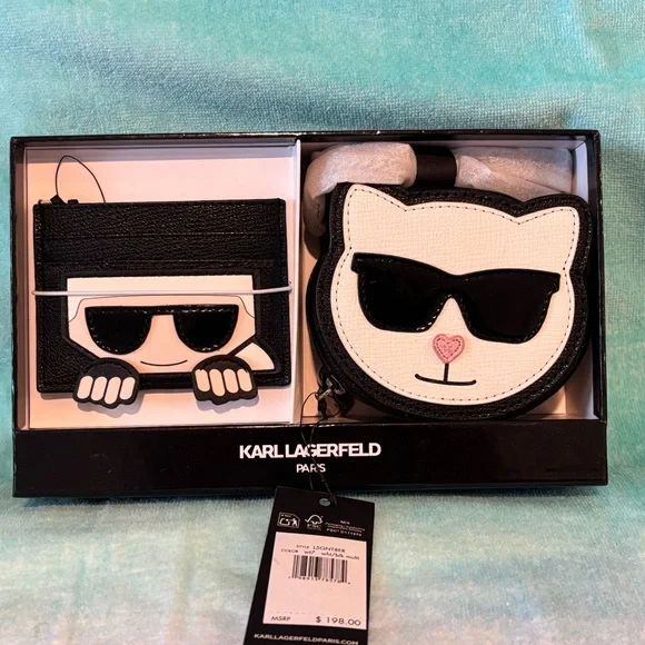 Karl Lagerfield Black and White Cat Coin Purse Set - Picture 1 of 12